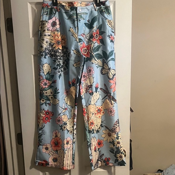 Amazon Multicolor Floral Wide-Leg Jeans - Picture 2 of 5